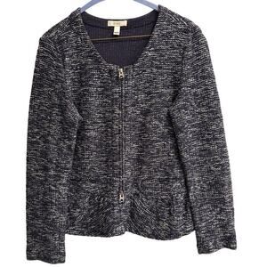 J.Crew Boucle Navy Blue Blazer Jacket Full Zipper Size Medium